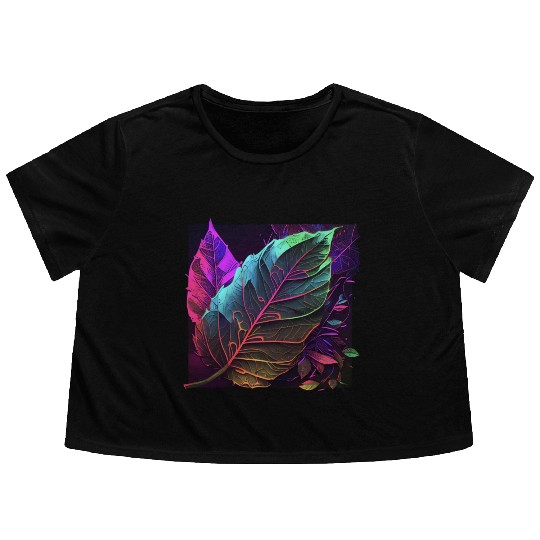 Vibrant Leaf Synthwave Flowy Cropped Tees