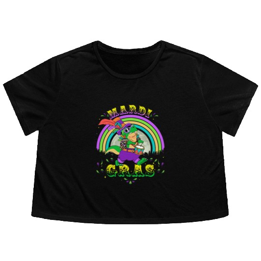 2023 Mardi Gras Party Hat T Rex Drummer Mardi Flowy Cropped Tees