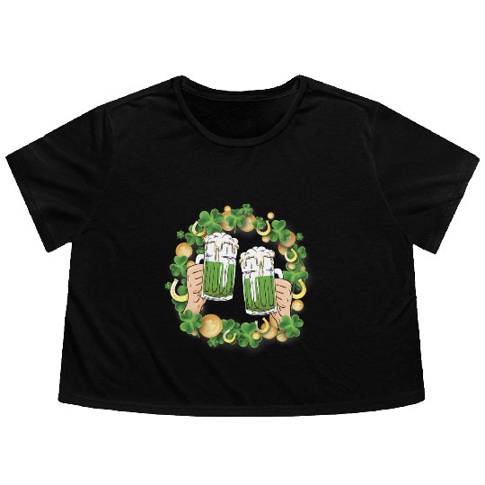 St. Patrick's Day Irish Green Beer, Wine Cups Flowy Cropped Tees
