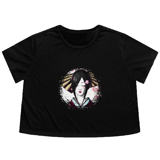 Geisha, traditional digital art, Japan Flowy Cropped Tees