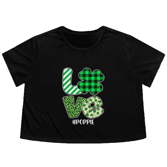 Love Poppie Green Plaid Leopard Shamrock Flowy Cropped Tees