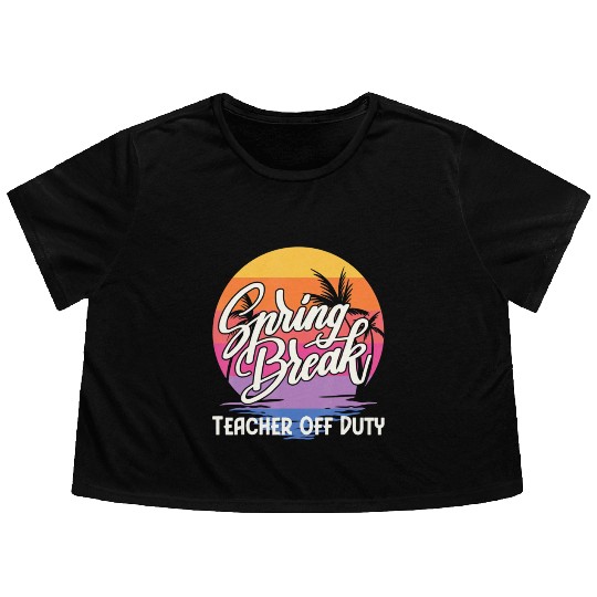 Spring Break Squad Retro Spring Break Teacher Flowy Cropped Tees