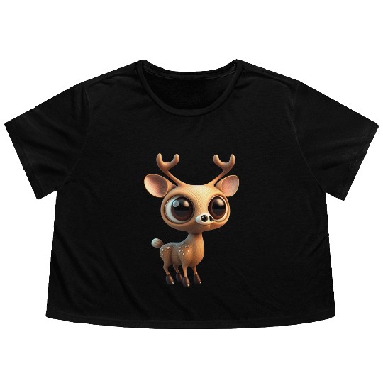Cute deer cartoon character Flowy Cropped Tees