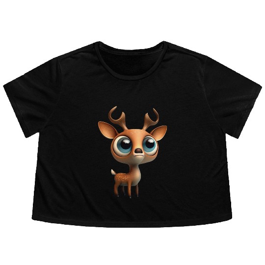 Cute deer cartoon character Flowy Cropped Tees