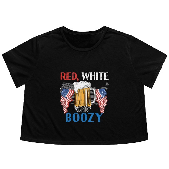 Red White And Boozy made for a Patriotic American Flowy Cropped Tees