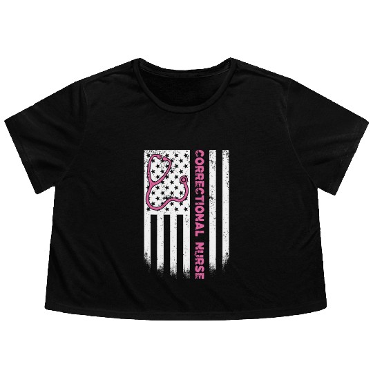 Correctional Nurse American flag US Stethoscope RN Flowy Cropped Tees