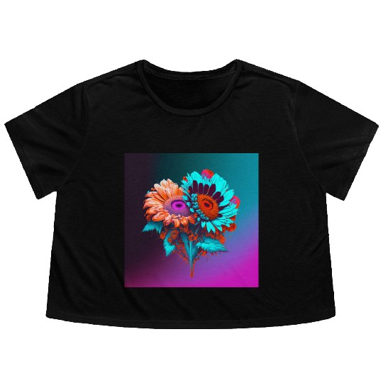 Blue and Orange Love Blooms Flowy Cropped Tees