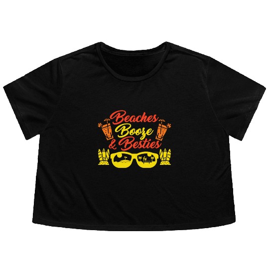 Beaches Booze Besties Summer Vacation Spring Break Flowy Cropped Tees