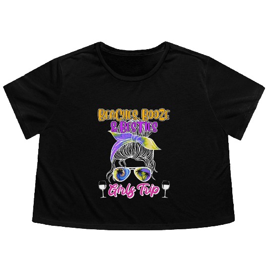 Beaches Booze Besties Girls Trip Spring Break Flowy Cropped Tees