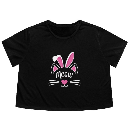 Happy Easter Motif Easter Eggs Funny Easter Bunny Flowy Cropped Tees