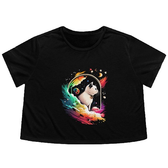 Space Cat on Galaxy Cat Lover Flowy Cropped Tees