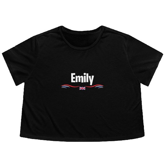 UK Flag Emily England Girl British Birthday Name Flowy Cropped Tees