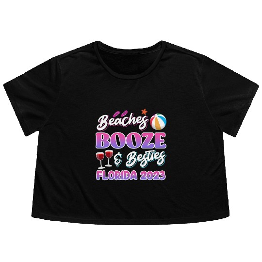 Beach Booze Besties Florida Vacation Spring Break Flowy Cropped Tees