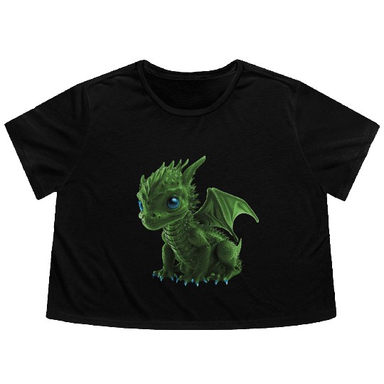 green baby dragon Flowy Cropped Tees