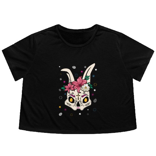 El Dia De Los Muertos Happy Easter Sunday Bunny Flowy Cropped Tees