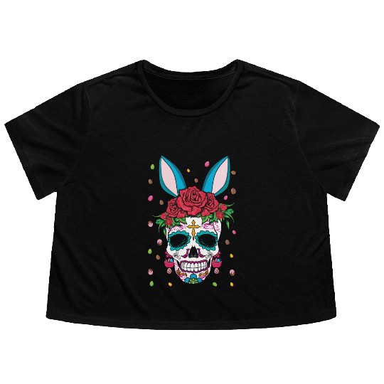 Happy Easter Sunday Dia De Los Muertos Flowy Cropped Tees
