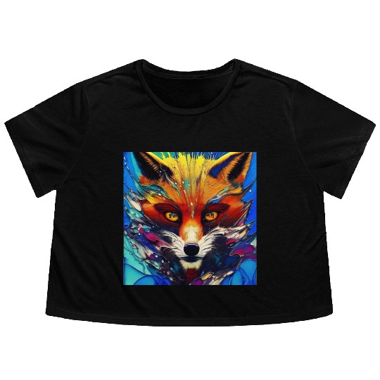 Graphic Novel Comic Book Art Style Red Fox Flowy Cropped Tees