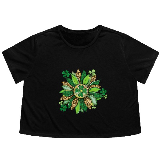 Sunflower Green With Leopard Flowy Cropped Tees