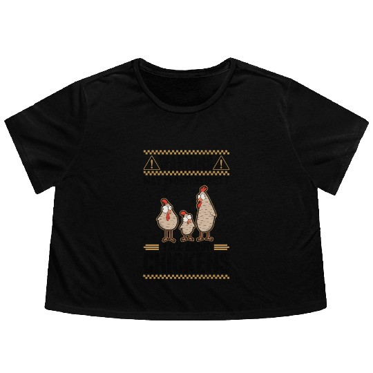 Warning Chickens Farmer Chicken Flowy Cropped Tees
