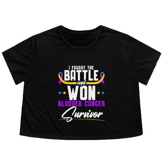 Fought The Battle And Won Bladder Cancer Survivor Flowy Cropped Tees