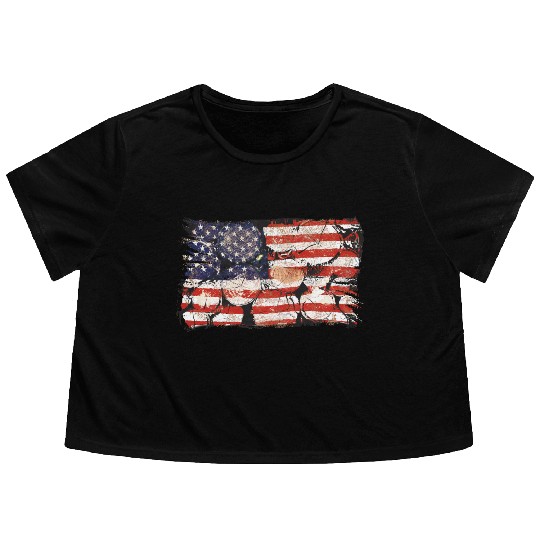 The Usa Flag Tree Trunks America Patriotism Flowy Cropped Tees