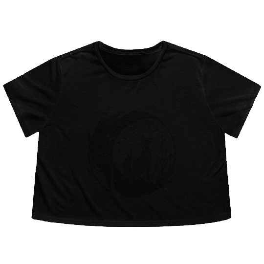 Pretty Cute Tattoo Style Fox In The Moon Flowy Cropped Tees