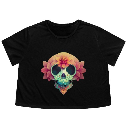 Floral Skull Candy Flowy Cropped Tees