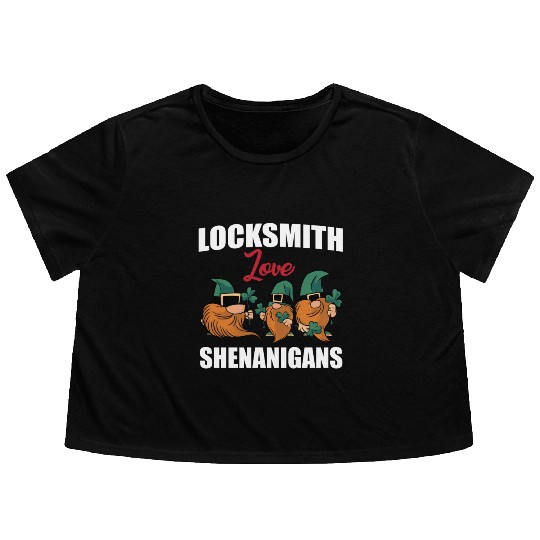 Locksmith Love Shenanigans St. Patricks Day Gnomes Flowy Cropped Tees