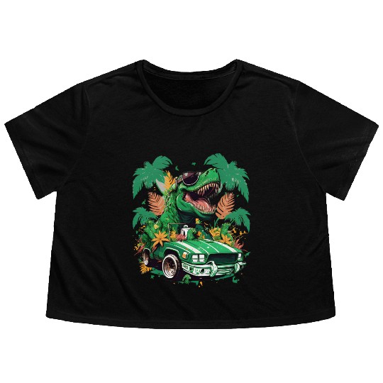 St Patricks Day Dinosaur Monster Truck Trex Flowy Cropped Tees