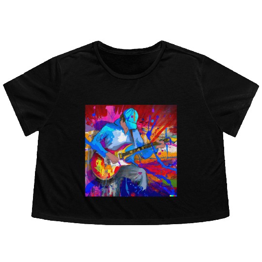 Guitar Player Graffiti Art Flowy Cropped Tees