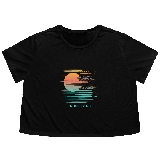 Artistic Venice Beach California Palm Tree Flowy Cropped Tees