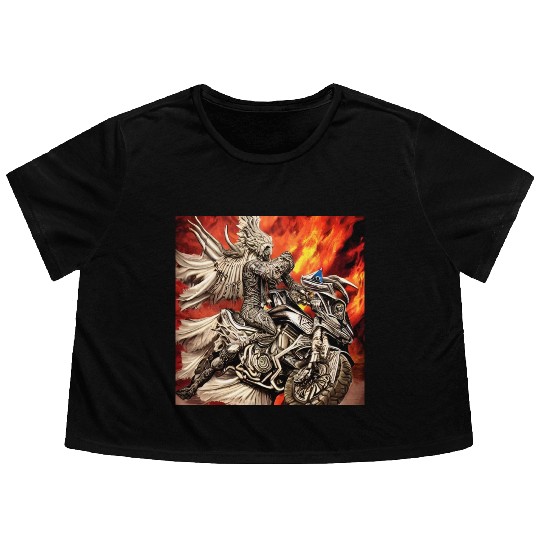 Devil Hellfire Riding Motorcycle Flowy Cropped Tees