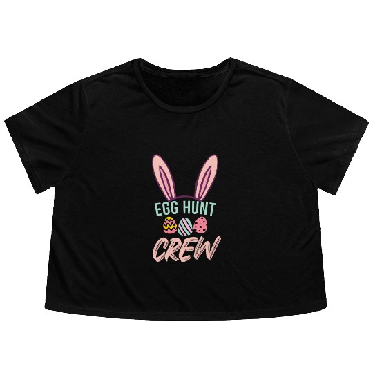 Egg Hunt Crew Funny Easter Day Flowy Cropped Tees
