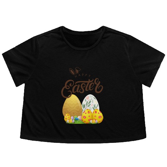 Happy easter sayings egg bunny Flowy Cropped Tees