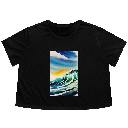 Ocean Waves Painting Design Flowy Cropped Tees