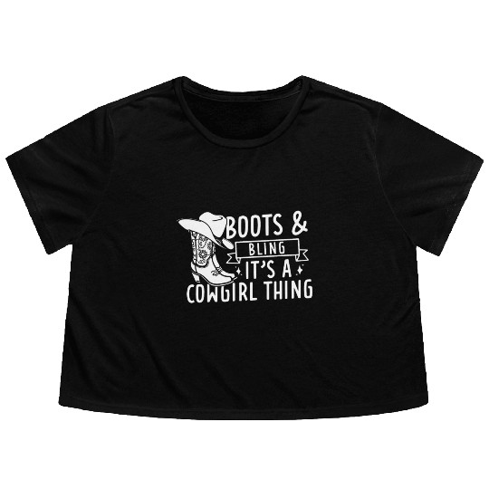 Boots And Bling It's A Cowgirl Thing Flowy Cropped Tees
