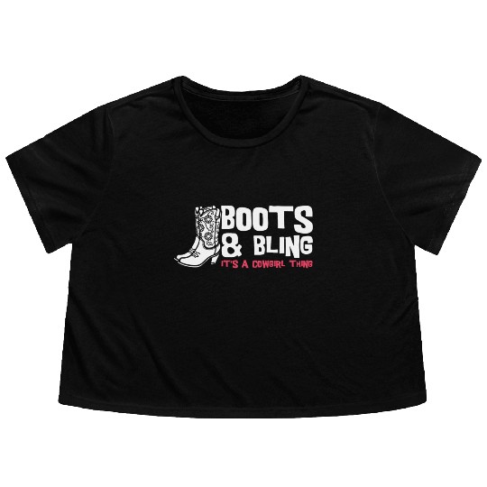 Boots And Bling It's A Cowgirl Thing Flowy Cropped Tees