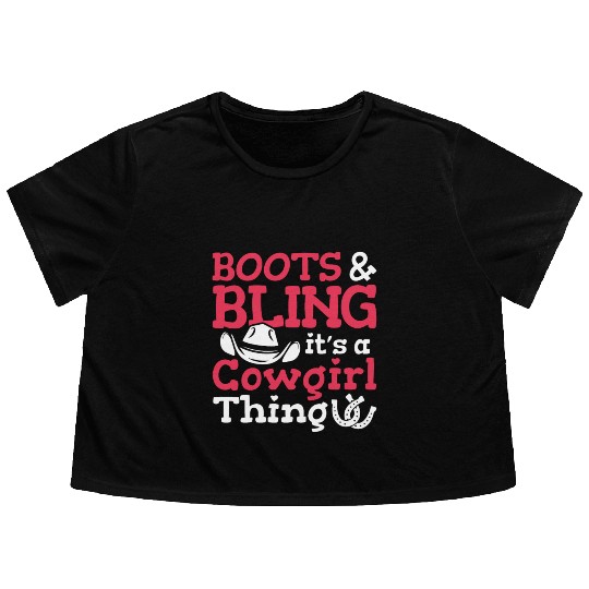 Boots And Bling It's A Cowgirl Thing Flowy Cropped Tees