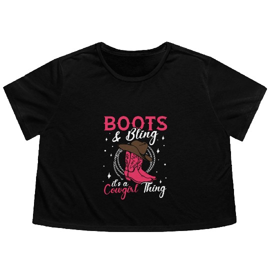 Boots And Bling It's A Cowgirl Thing Flowy Cropped Tees