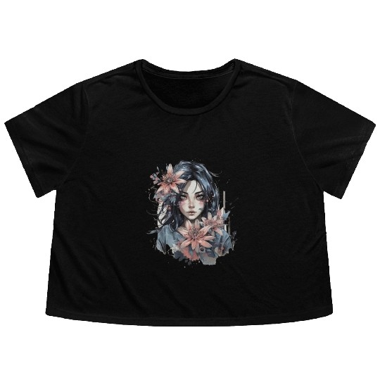 Japanese Spider Lily Soft Anime Aesthetic Flower Flowy Cropped Tees