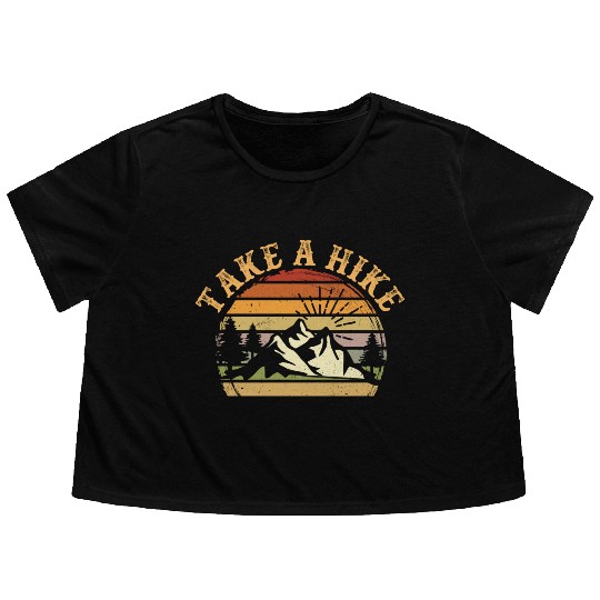 Take A Hike Retro Hiker Outdoors Camping Nature Flowy Cropped Tees