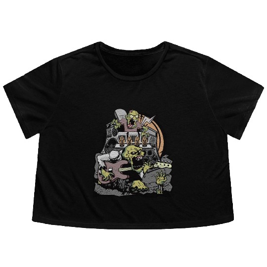 Bass Guitar zombie Flowy Cropped Tees