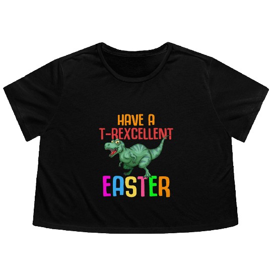 Easter T-rex Dinosaur Rabbit Easter Bunny Holiday Flowy Cropped Tees
