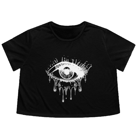 Crying Eye Realistic Tattoo Style Flowy Cropped Tees