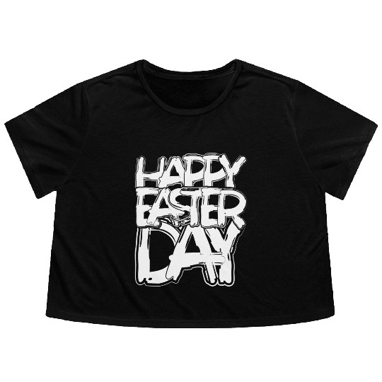 Happy Easter Day White Flowy Cropped Tees