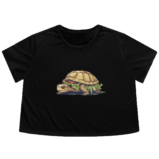 Turtle Sandwich Sticker n' Flowy Cropped Tees Version