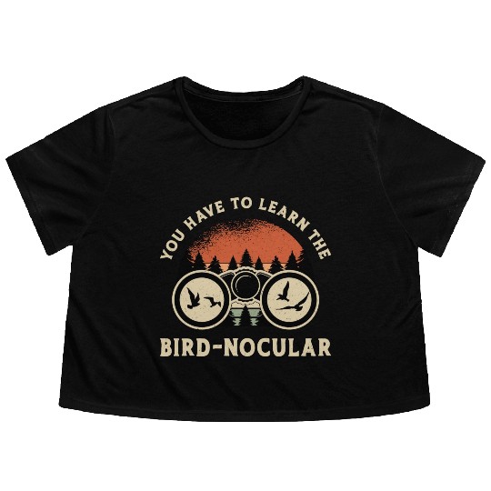 Bird Watching The Bird Nocular Retro Bird Watcher Flowy Cropped Tees