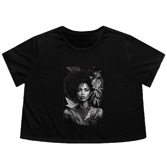 Black-and-White Afrocentric Art Flowy Cropped Tees
