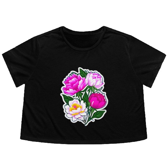 Peony Flower Art Flowy Cropped Tees