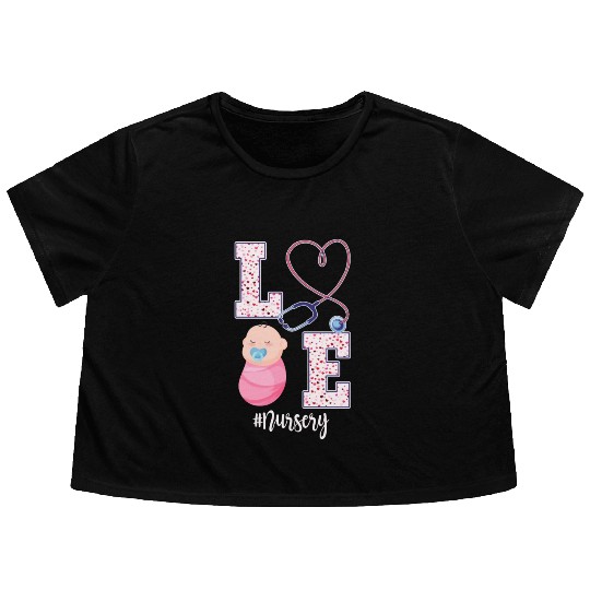 Cute Newborn Nursery Nurse Design Flowy Cropped Tees